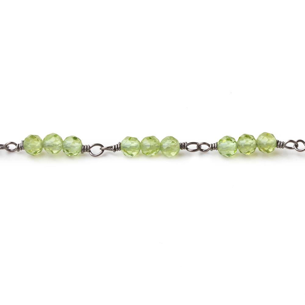 3mm Peridot micro faceted round Trio Black Gold Chain by the foot 73 beads per - Beadsofcambay.com