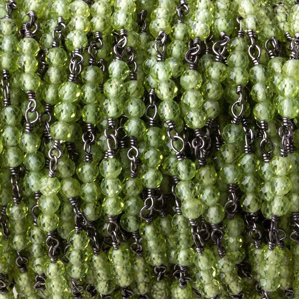 3mm Peridot micro faceted round Trio Black Gold Chain by the foot 73 beads per - Beadsofcambay.com