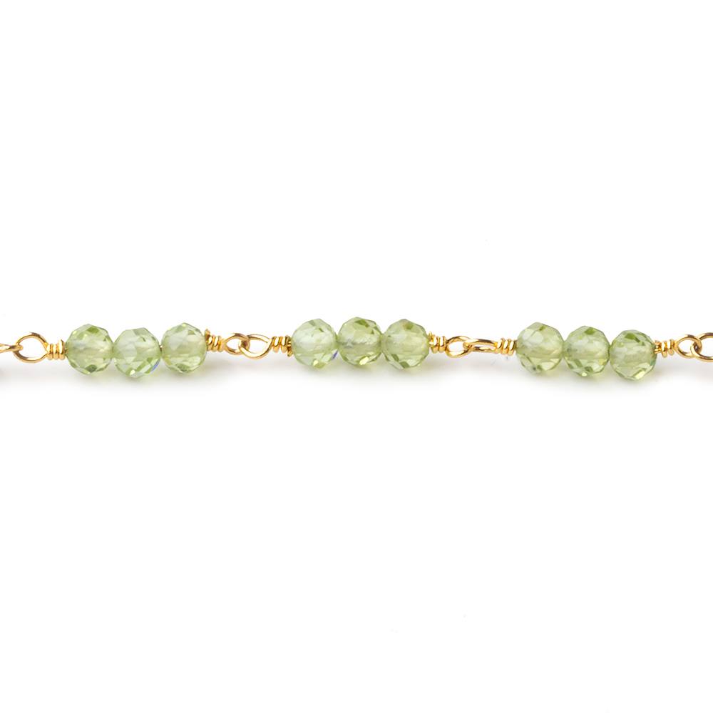 3mm Peridot micro faceted round Trio Gold Chain by the foot 73 beads per - Beadsofcambay.com