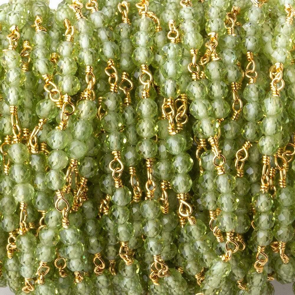 3mm Peridot micro faceted round Trio Gold Chain by the foot 73 beads per - Beadsofcambay.com