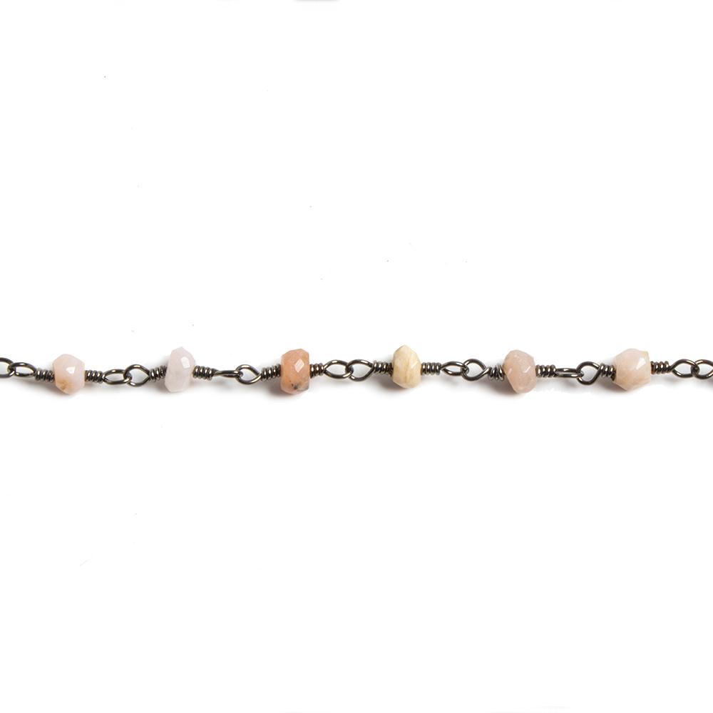3mm Pink Peruvian Opal faceted rondelle Black Gold Chain by the foot 36 pieces - Beadsofcambay.com