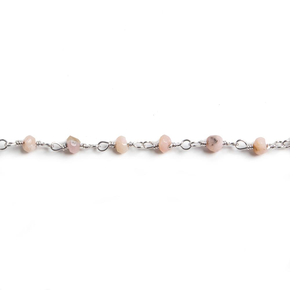 3mm Pink Peruvian Opal faceted rondelle Silver Chain by the foot 36 pieces - Beadsofcambay.com