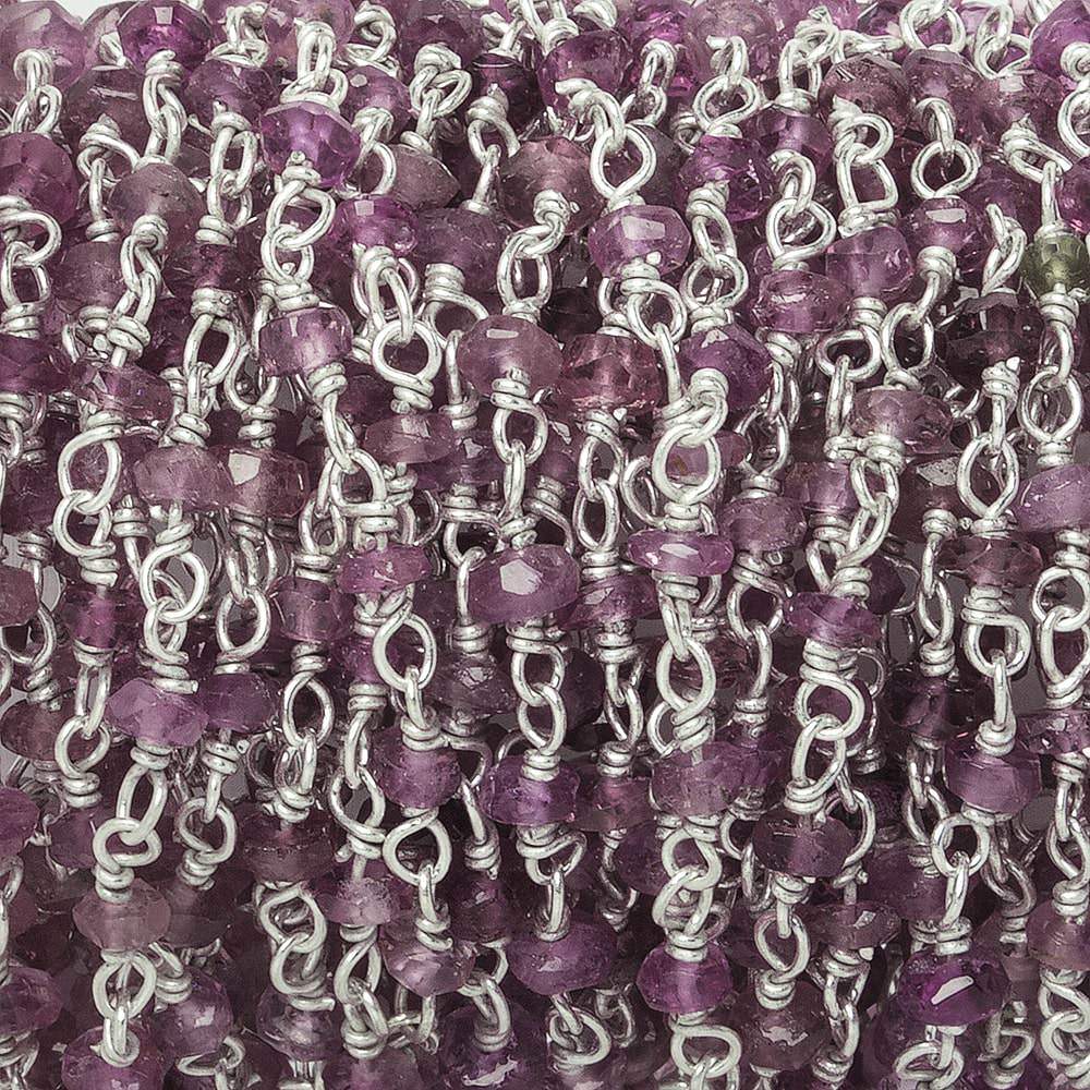 3mm Pink Tourmaline faceted rondelle .925 Silver Chain by the foot 50 pieces - Beadsofcambay.com