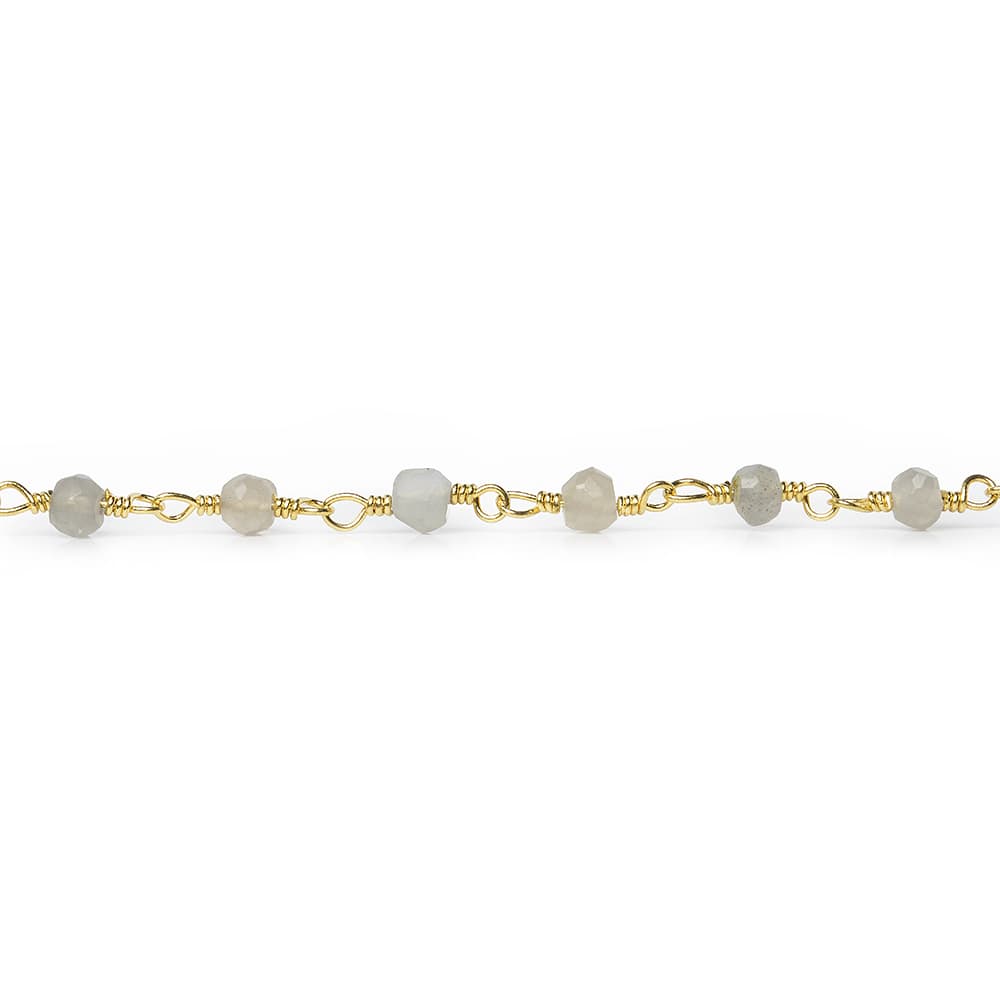 3mm Platinum Grey Moonstone faceted rondelle Gold Chain by the foot 35 pcs - Beadsofcambay.com