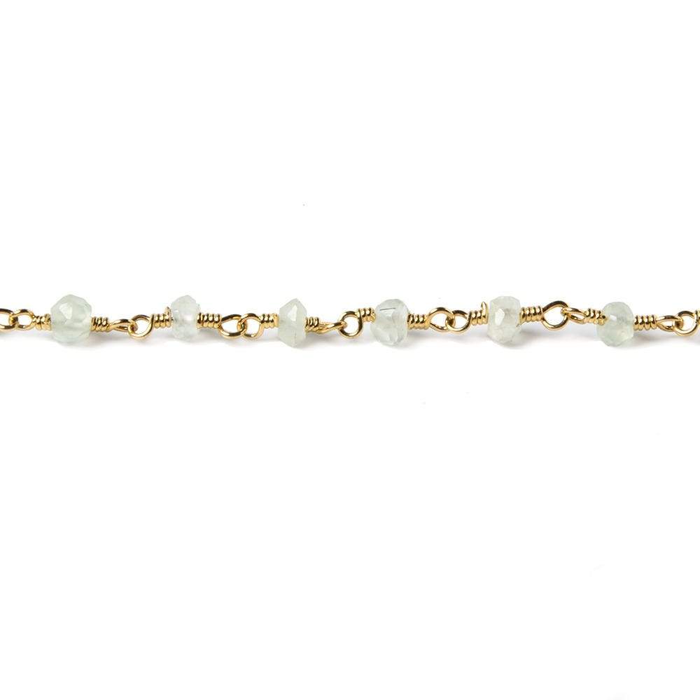 3mm Prehnite faceted rondelle Gold plated Chain by the foot 40 pcs - Beadsofcambay.com