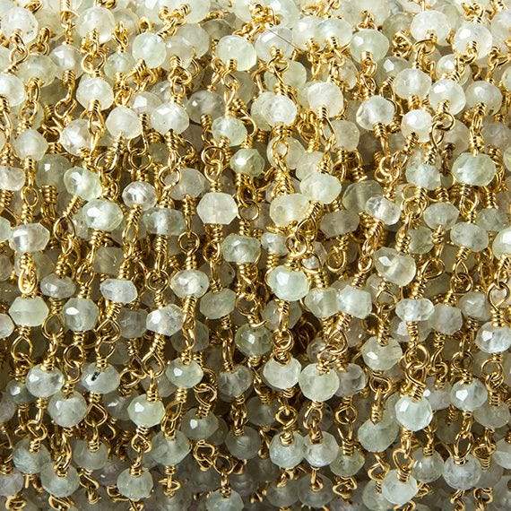 3mm Prehnite faceted rondelle Gold plated Chain by the foot 40 pcs - Beadsofcambay.com