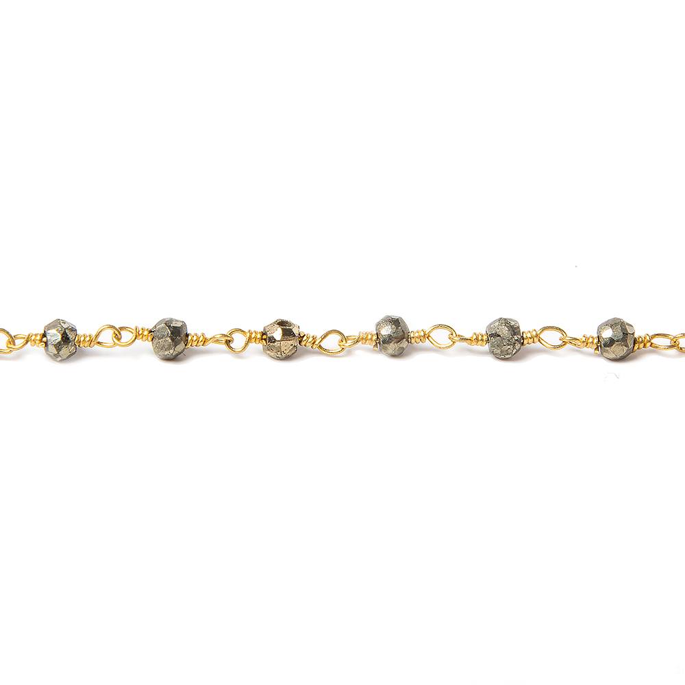 3mm Pyrite faceted rondelle Gold plated Chain by the foot 38 pcs - Beadsofcambay.com