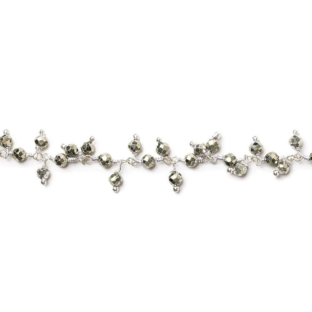 3mm Pyrite micro-faceted round Silver Dangling Chain by the foot - Beadsofcambay.com