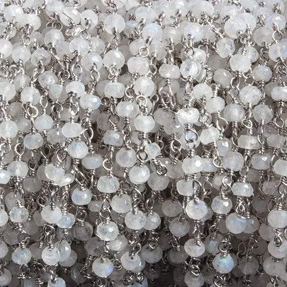 3mm Rainbow Moonstone faceted rondelle Silver Chain by the foot 36 pieces - Beadsofcambay.com