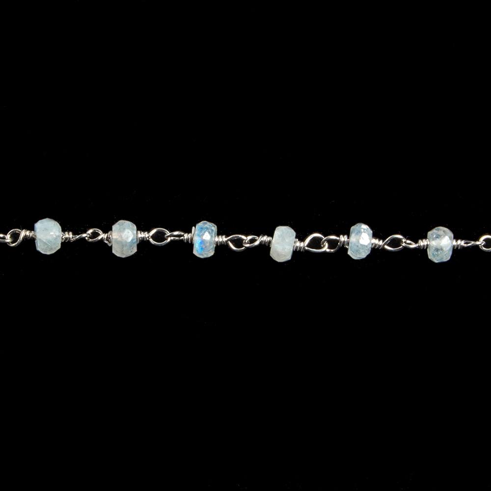 3mm Rainbow Moonstone faceted rondelle Silver Chain by the foot 36 pieces - Beadsofcambay.com