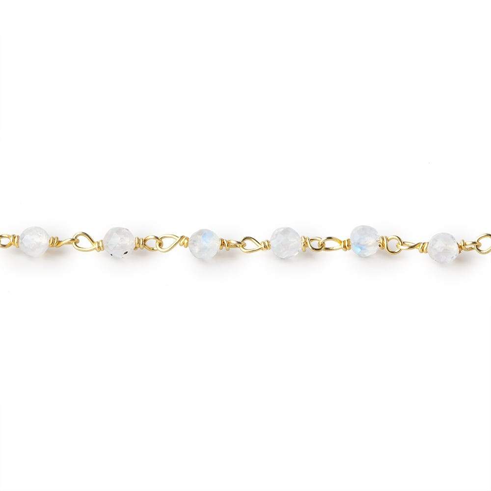 3mm Rainbow Moonstone Micro Faceted Rounds on Vermeil Chain by the Foot - Beadsofcambay.com