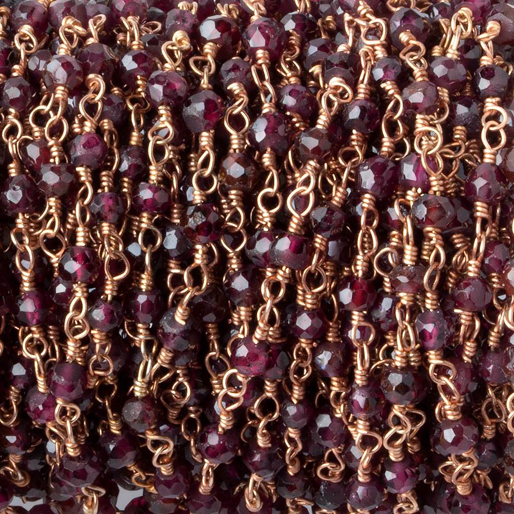 3mm Rhodolite Garnet faceted rondelle Rose Gold Chain by the foot 41 pieces - Beadsofcambay.com