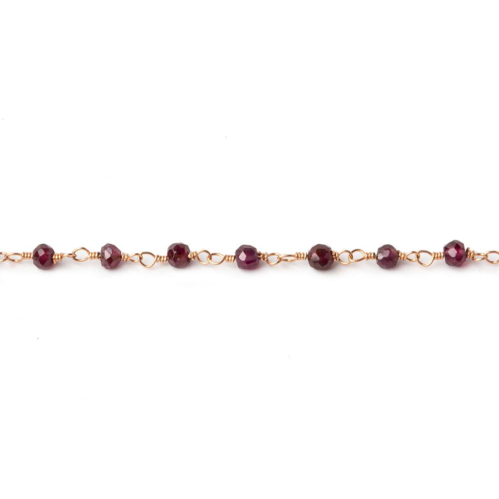 3mm Rhodolite Garnet faceted rondelle Rose Gold Chain by the foot 41 pieces - Beadsofcambay.com