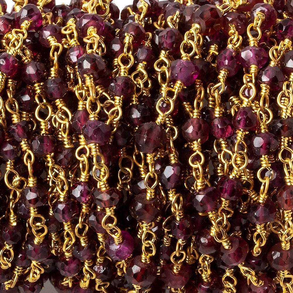 3mm Rhodolite Garnet Gold plated Wire Wrapped Chain - Beadsofcambay.com
