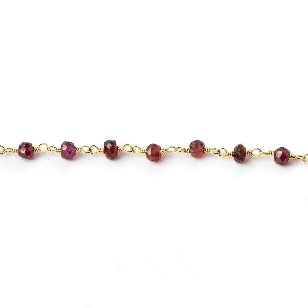 3mm Rhodolite Garnet Gold plated Wire Wrapped Chain - Beadsofcambay.com
