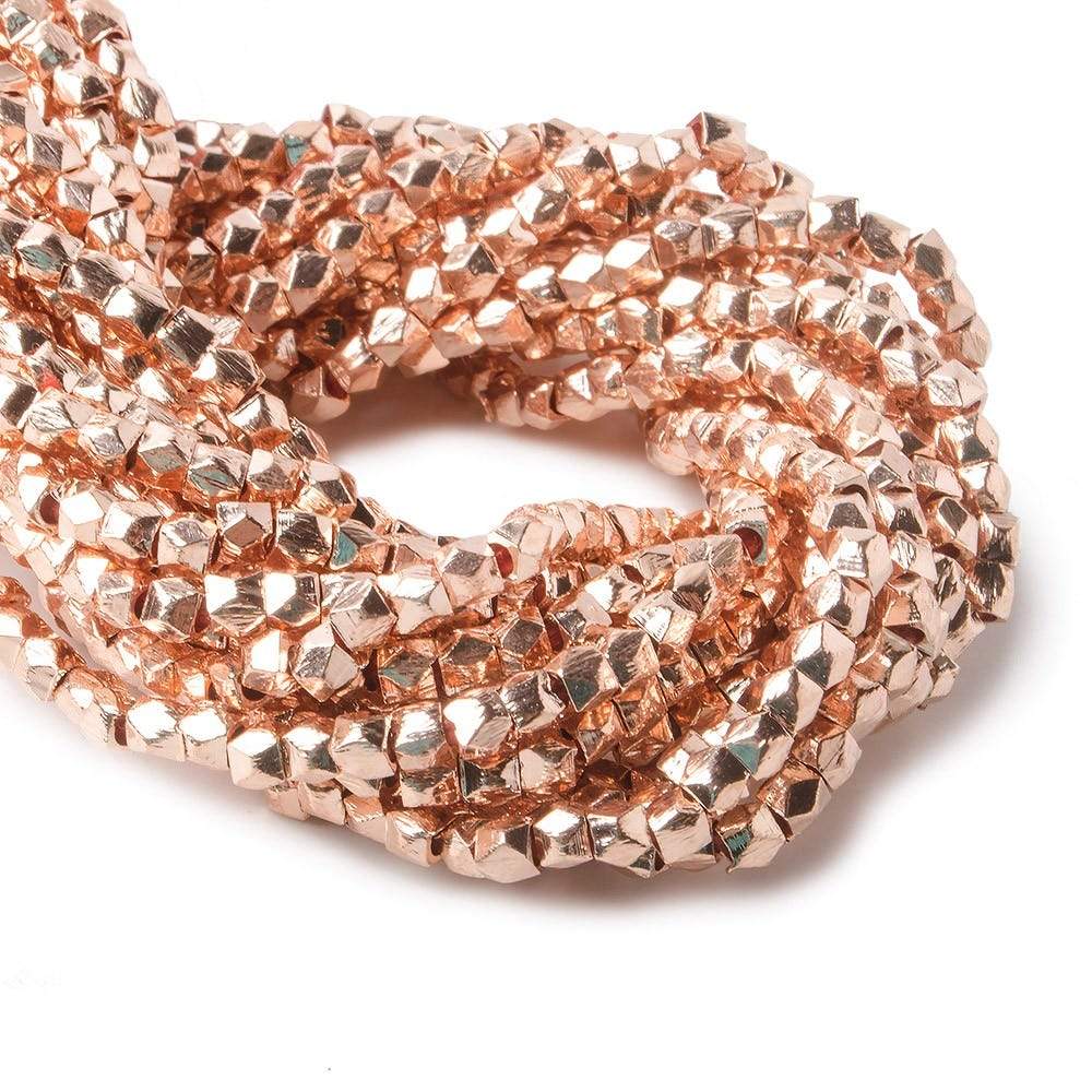 3mm Rose Gold plated Brushed Faceted Nugget Bead 8 inch 64 beads - Beadsofcambay.com