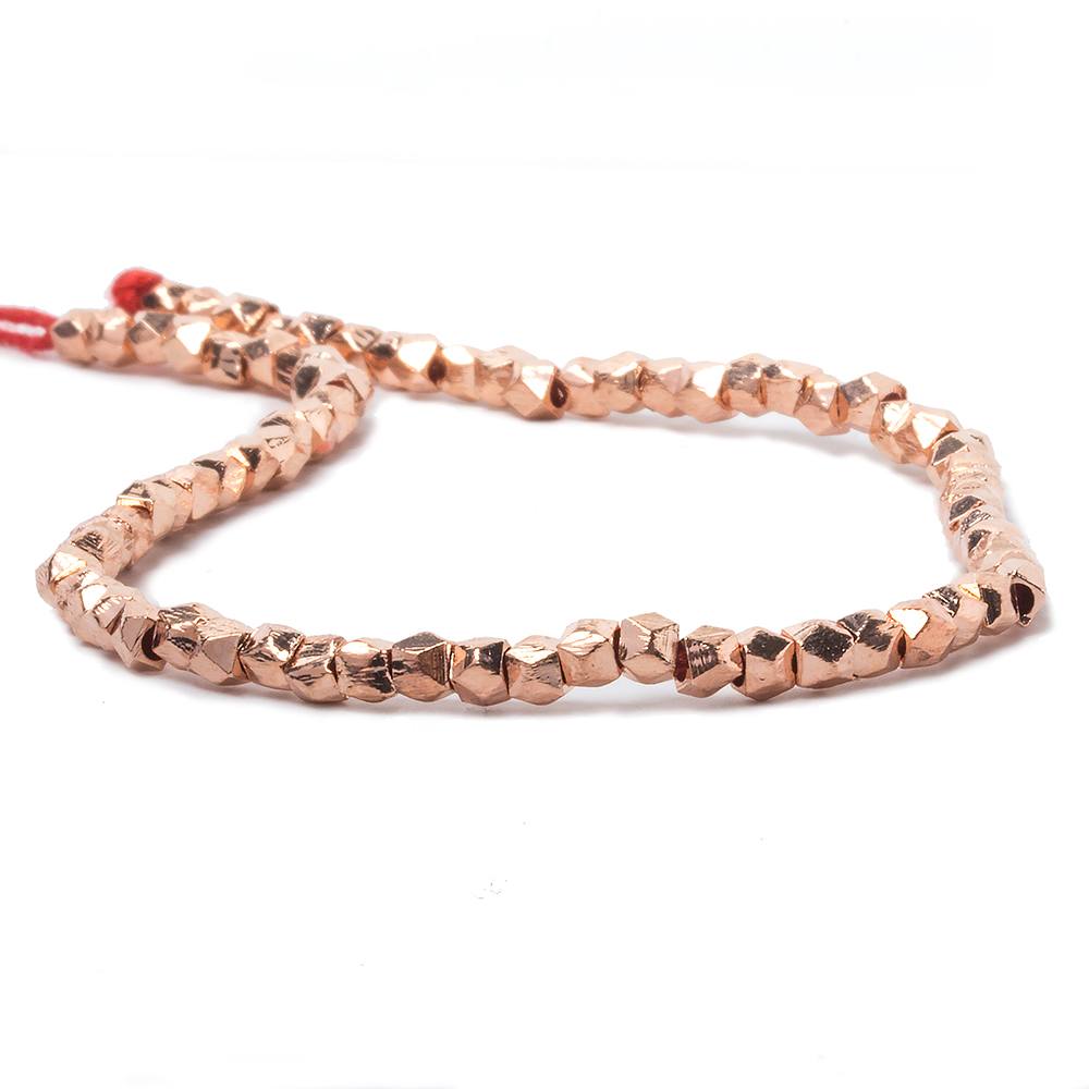 3mm Rose Gold plated Brushed Faceted Nugget Bead 8 inch 64 beads - Beadsofcambay.com
