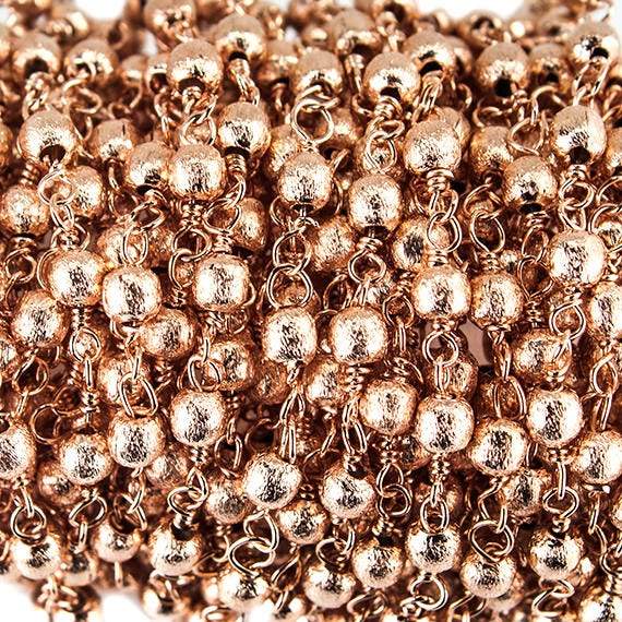 3mm Rose Gold plated Brushed Round Rose Gold plated Chain by the foot - Beadsofcambay.com