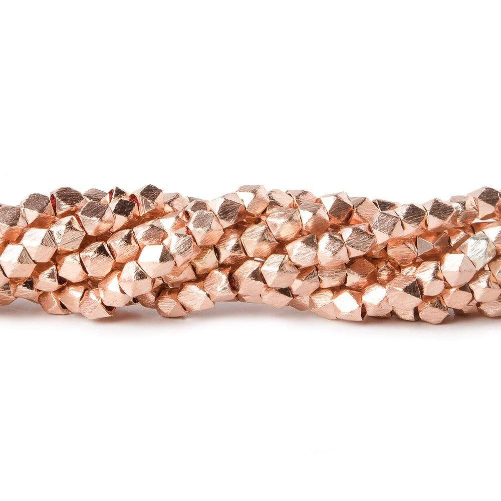 3mm Rose Gold plated Copper Brushed Faceted Nugget Beads 8 inch 65 beads - Beadsofcambay.com