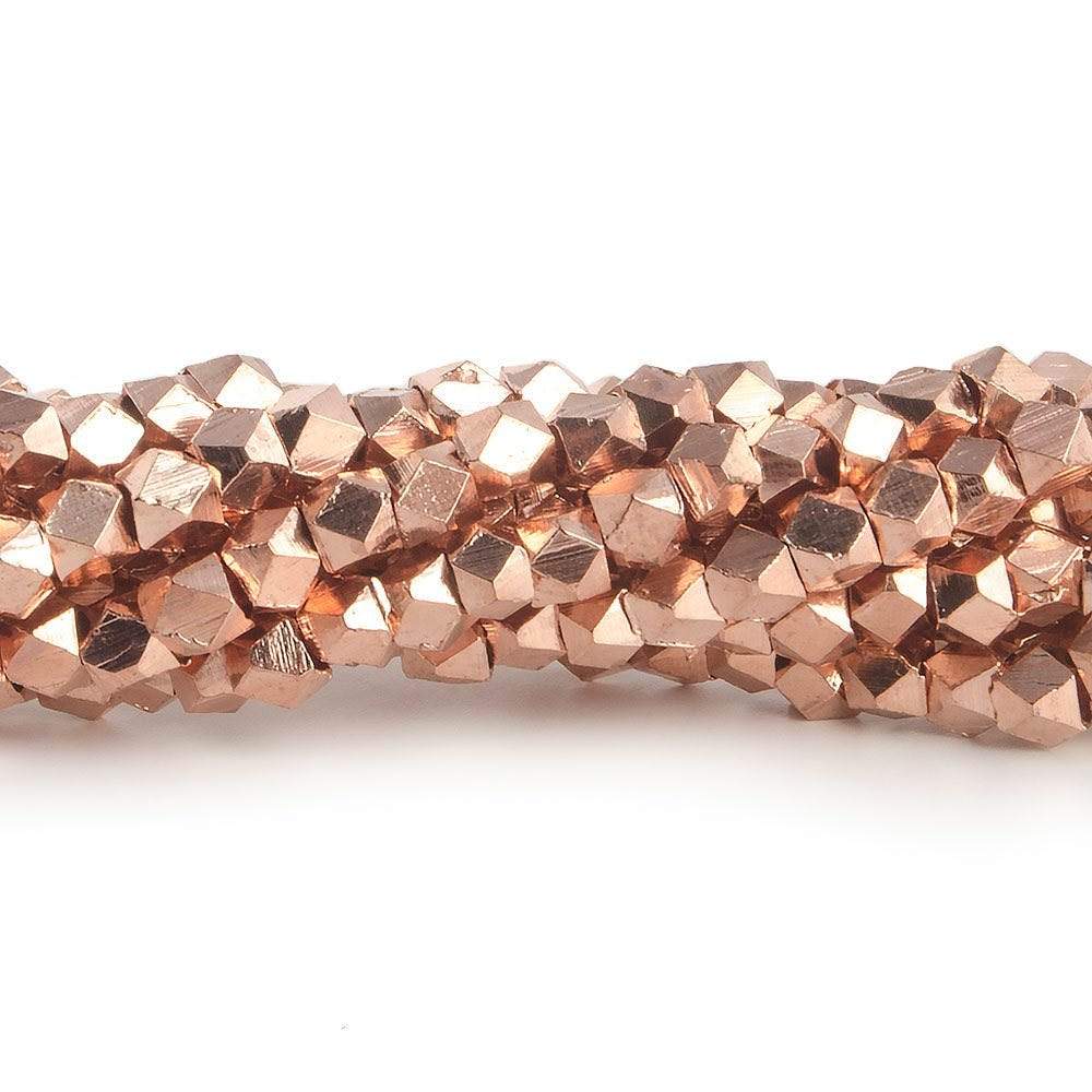 3mm Rose Gold plated Copper shiny faceted nugget beads 8 inch 73 pieces - Beadsofcambay.com