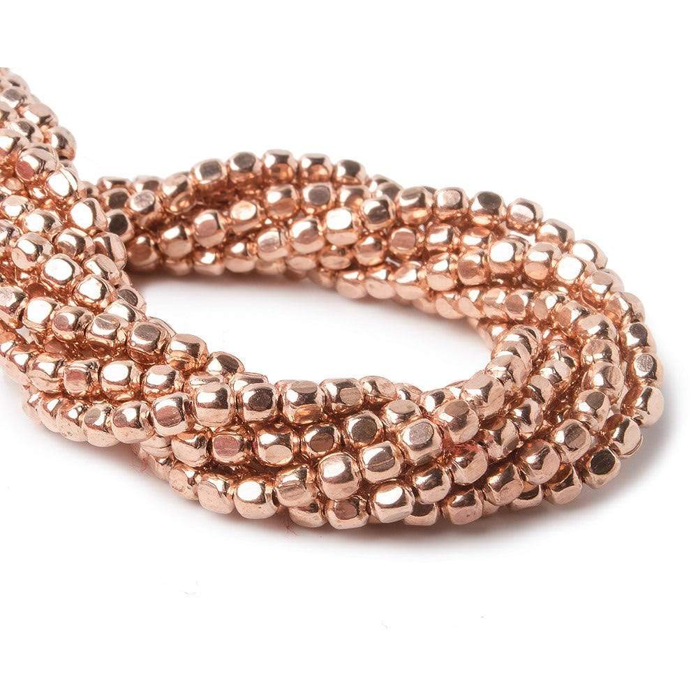 3mm Rose Gold plated Plain Cube Bead 8 inch 66 beads - Beadsofcambay.com