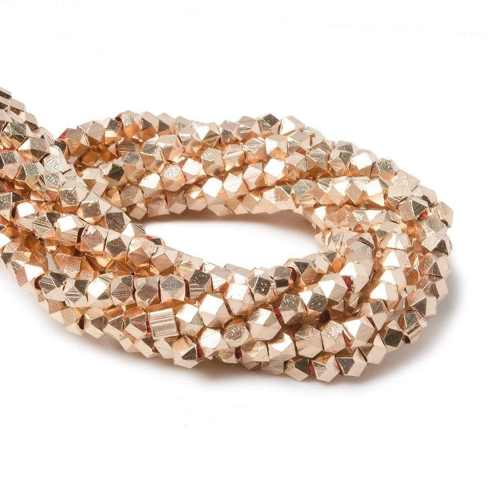 3mm Rose Gold plated Plain Faceted Nugget Bead 8 inch 66 beads - Beadsofcambay.com