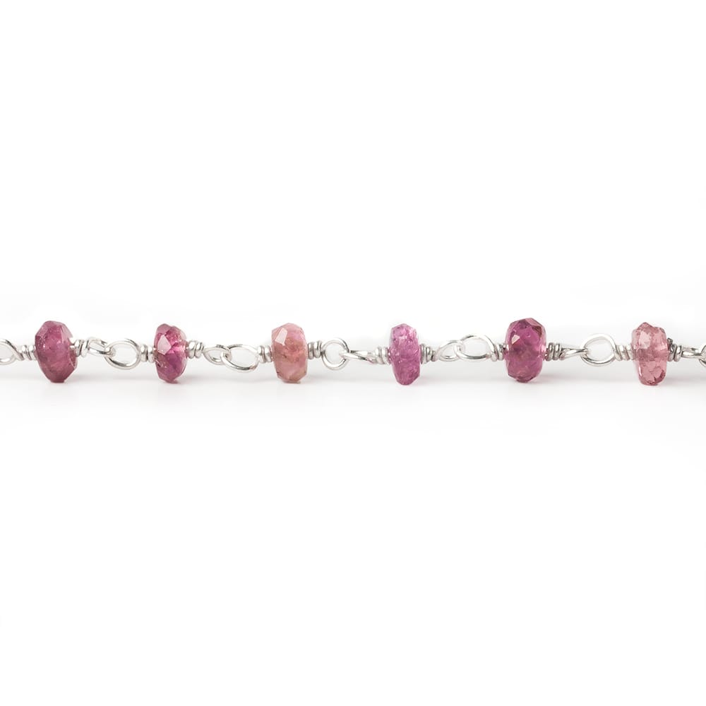3mm Rubelite Tourmaline faceted rondelle .925 Sterling Silver Chain by the foot 47 pieces - Beadsofcambay.com