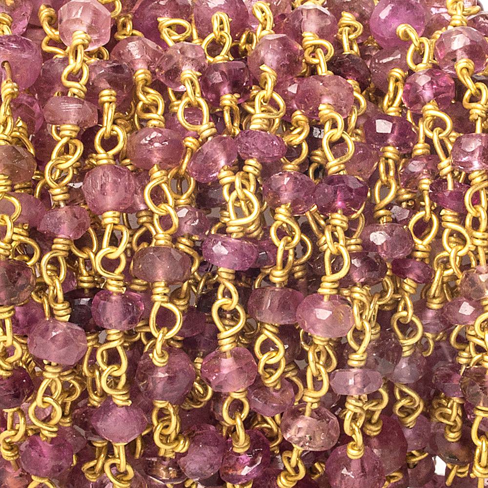 3mm Rubelite Tourmaline faceted rondelle Vermeil Chain by the foot 47 pieces - Beadsofcambay.com