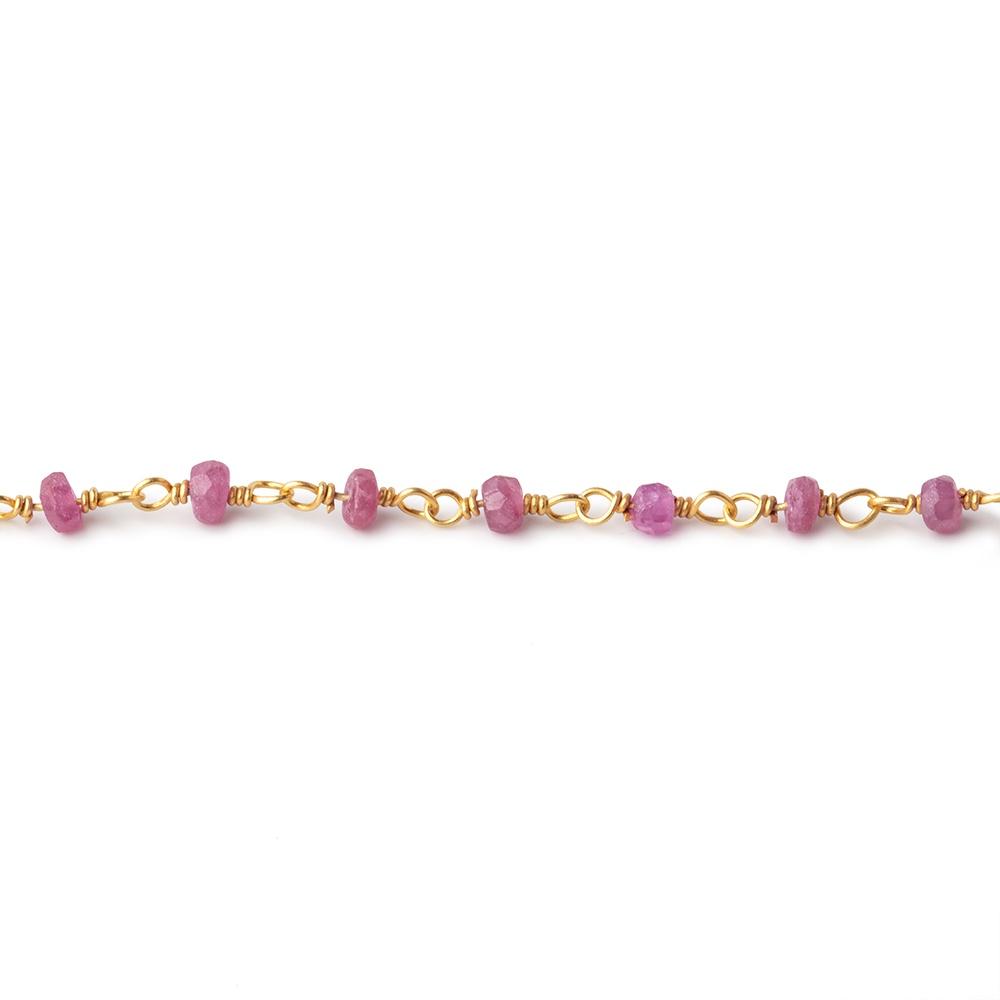 3mm Ruby Faceted Rondelles on Vermeil Chain by the Foot 44 Beads - Beadsofcambay.com