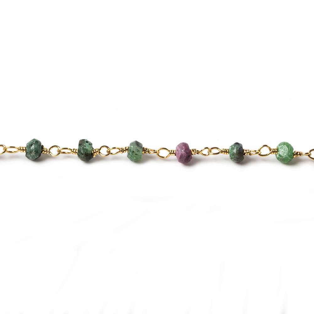 3mm Ruby in Zoisite faceted rondelle Gold Chain by the foot - Beadsofcambay.com