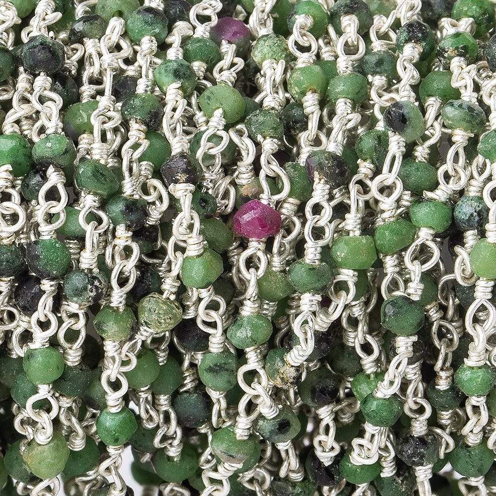 3mm Ruby in Zoisite faceted rondelle Silver plated Chain by the foot - Beadsofcambay.com