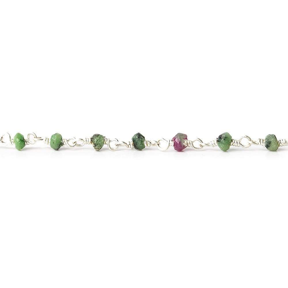 3mm Ruby in Zoisite faceted rondelle Silver plated Chain by the foot - Beadsofcambay.com