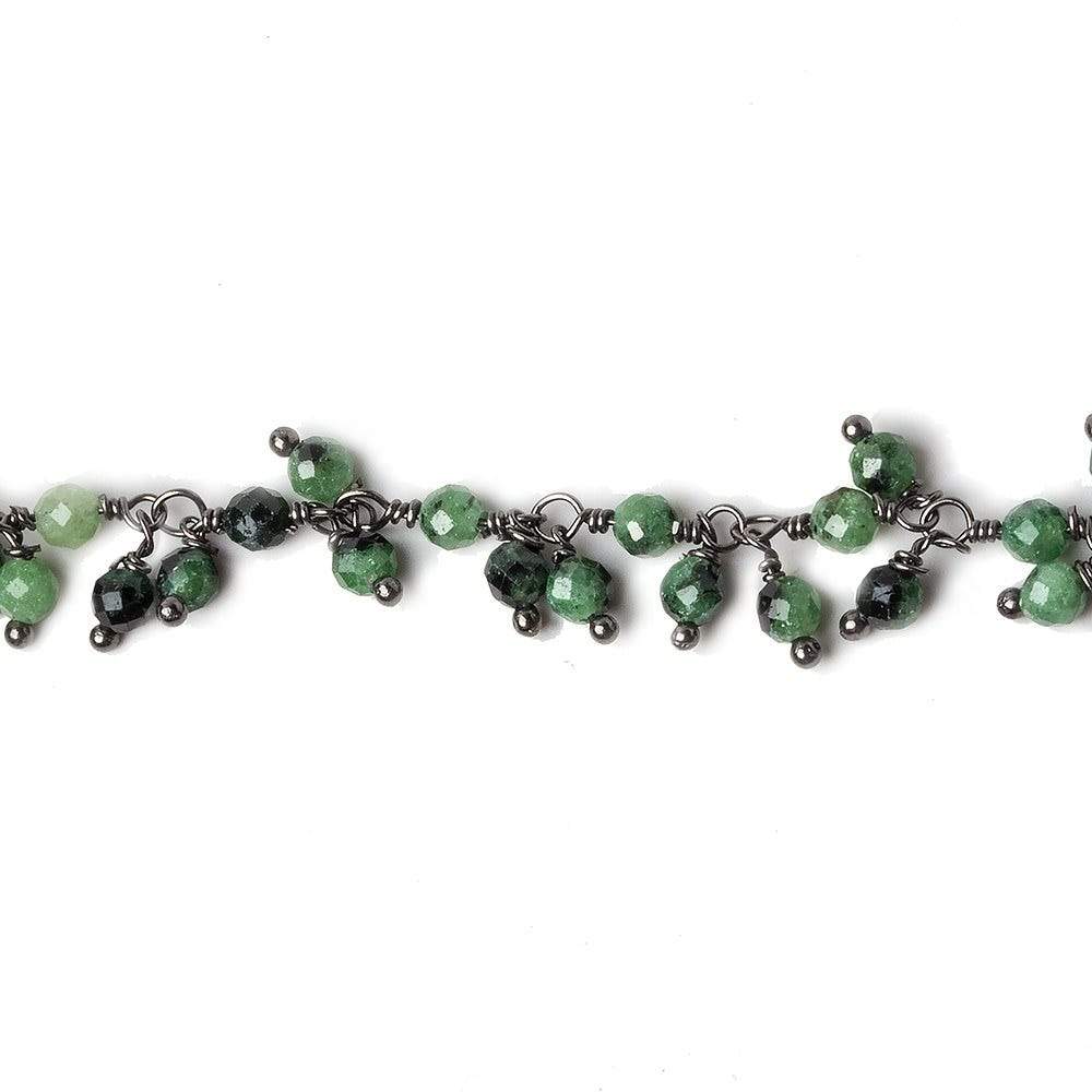 3mm Ruby in Zoisite micro-faceted round Black Gold Dangling Chain by the foot - Beadsofcambay.com