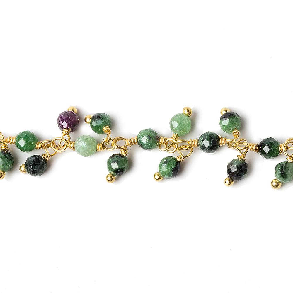 3mm Ruby in Zoisite micro-faceted round Gold Dangling Chain by the foot - Beadsofcambay.com