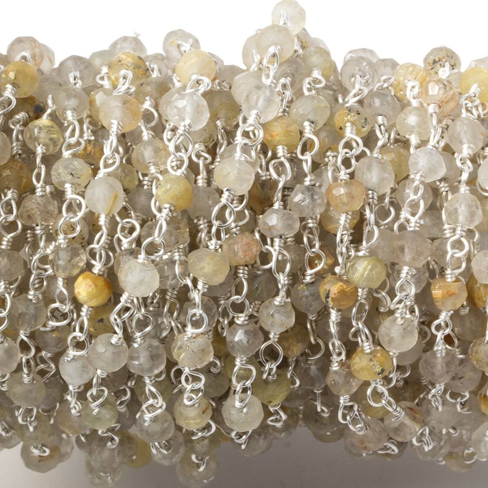 3mm Rutilated Quartz Silver plated Chain by the foot - Beadsofcambay.com