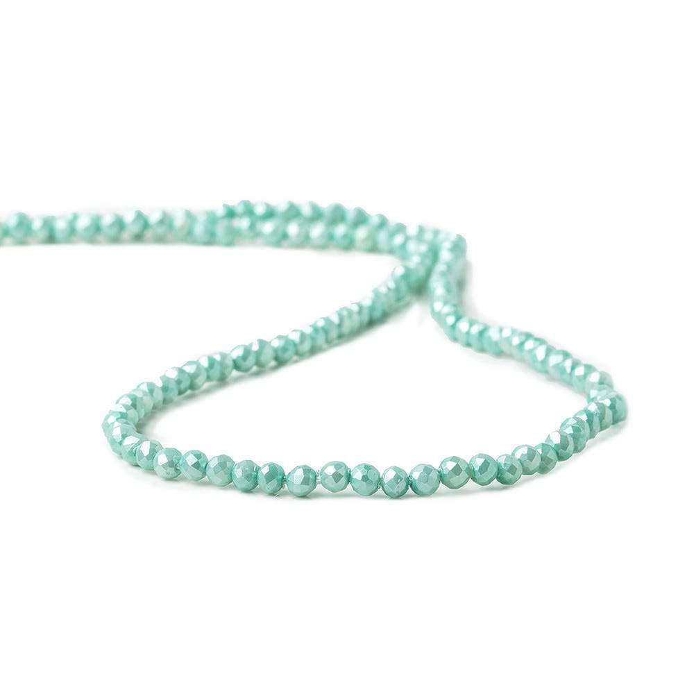 3mm Sea Aqua Shell Pearl micro faceted round beads 13 inch 133 pieces - Beadsofcambay.com