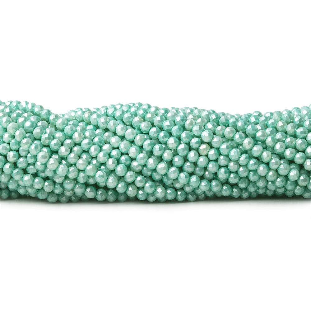 3mm Sea Aqua Shell Pearl micro faceted round beads 13 inch 133 pieces - Beadsofcambay.com