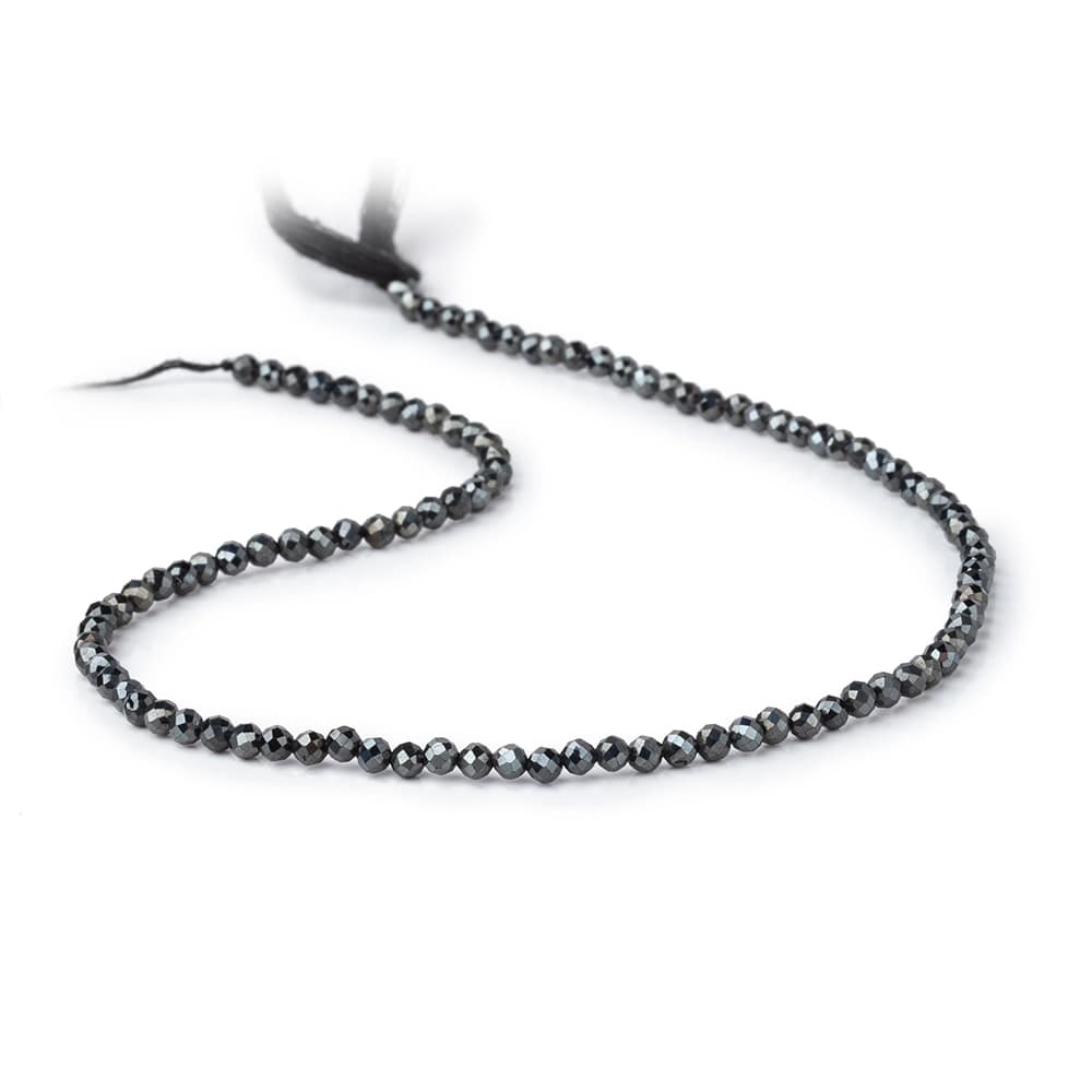 3mm Silver Metallic Black Spinel Micro faceted rounds 13 inch 128 beads - Beadsofcambay.com