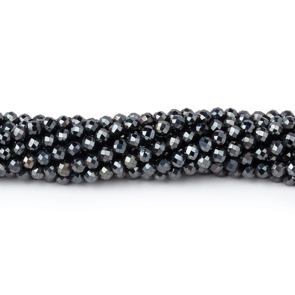 3mm Silver Metallic Black Spinel Micro faceted rounds 13 inch 128 beads - Beadsofcambay.com