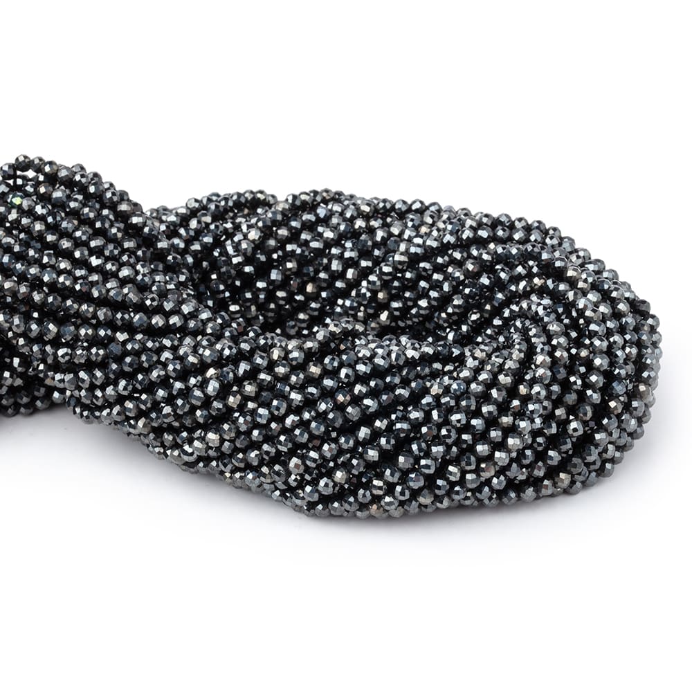 3mm Silver Metallic Black Spinel Micro faceted rounds 13 inch 128 beads - Beadsofcambay.com