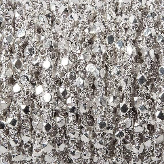 3mm Silver plated brushed nugget Silver plated Chain by the foot - Beadsofcambay.com