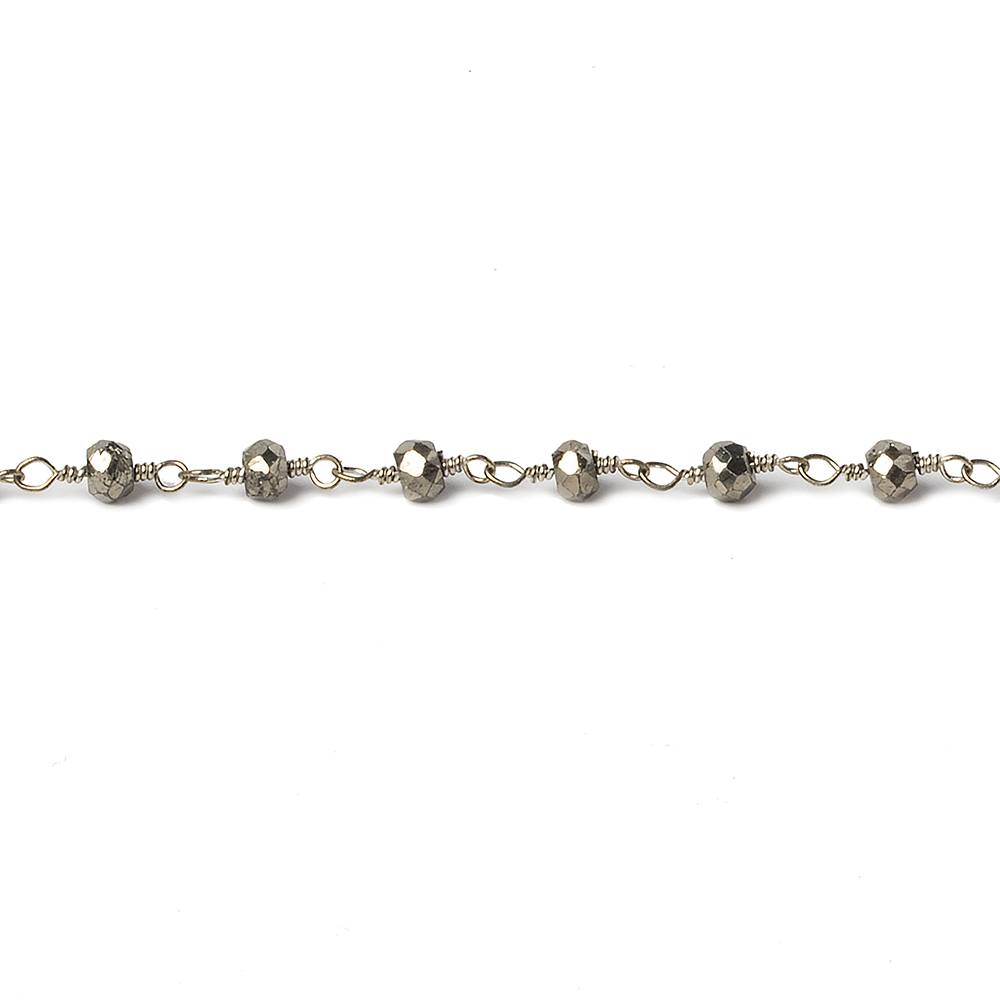 3mm Silver plated Pyrite faceted rondelle Silver Chain by the foot 38 pieces - Beadsofcambay.com