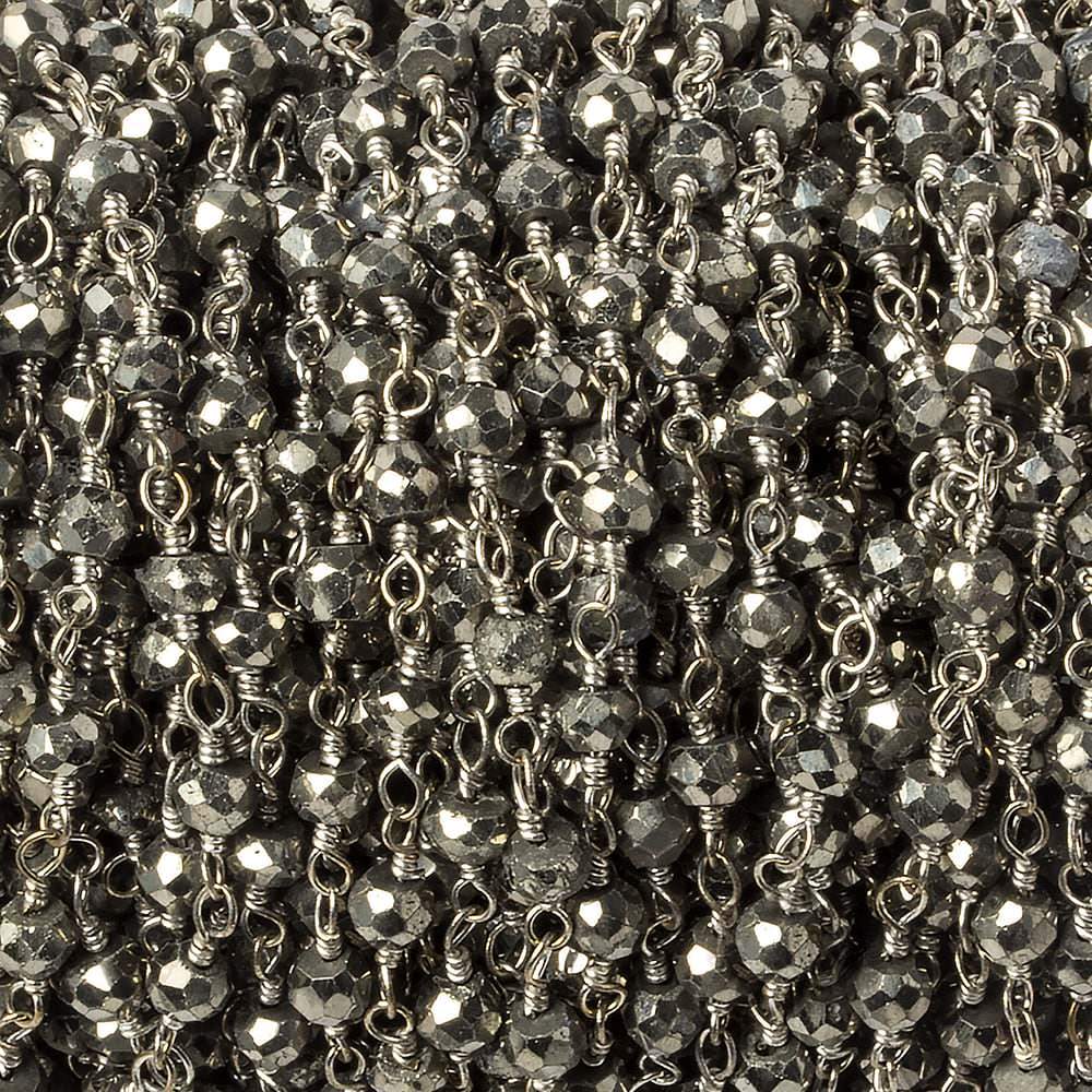 3mm Silver plated Pyrite faceted rondelle Silver Chain by the foot 38 pieces - Beadsofcambay.com