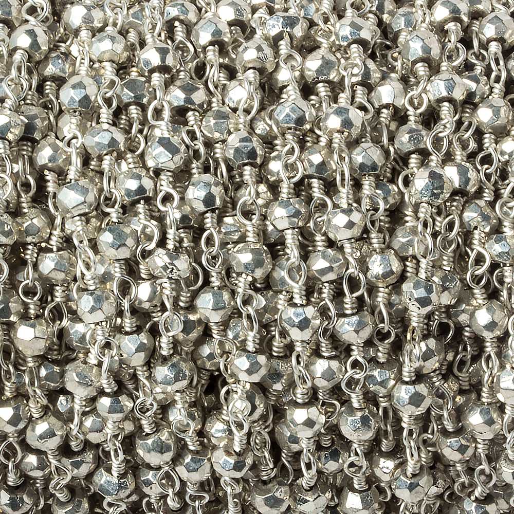 3mm Silver plated Pyrite Silver plated Chain by the foot - Beadsofcambay.com