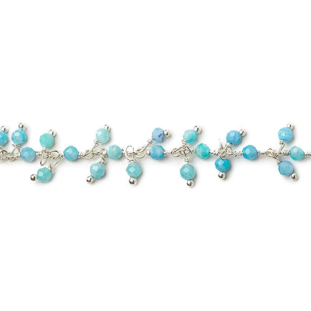 3mm Sky Blue Agate micro-faceted round Silver Dangling Chain by the foot - Beadsofcambay.com