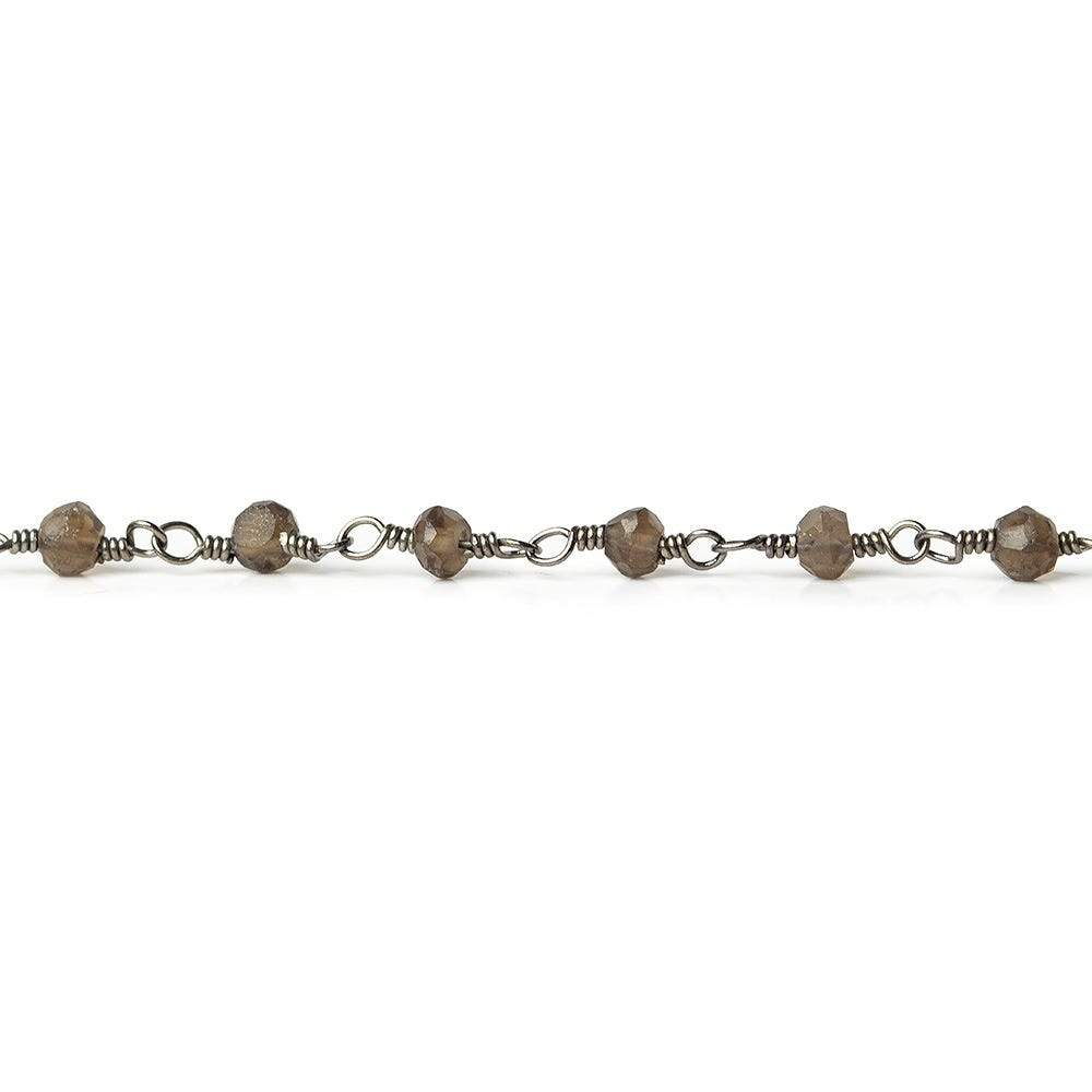 3mm Smoky Quartz faceted rondelle Black Gold plated Chain by the foot 40 pcs - Beadsofcambay.com