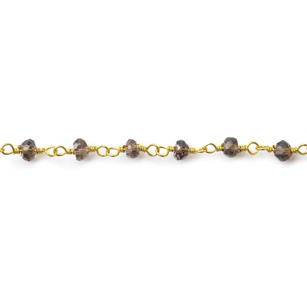 3mm Smoky Quartz Gold plated Wire Wrapped Chain - Beadsofcambay.com