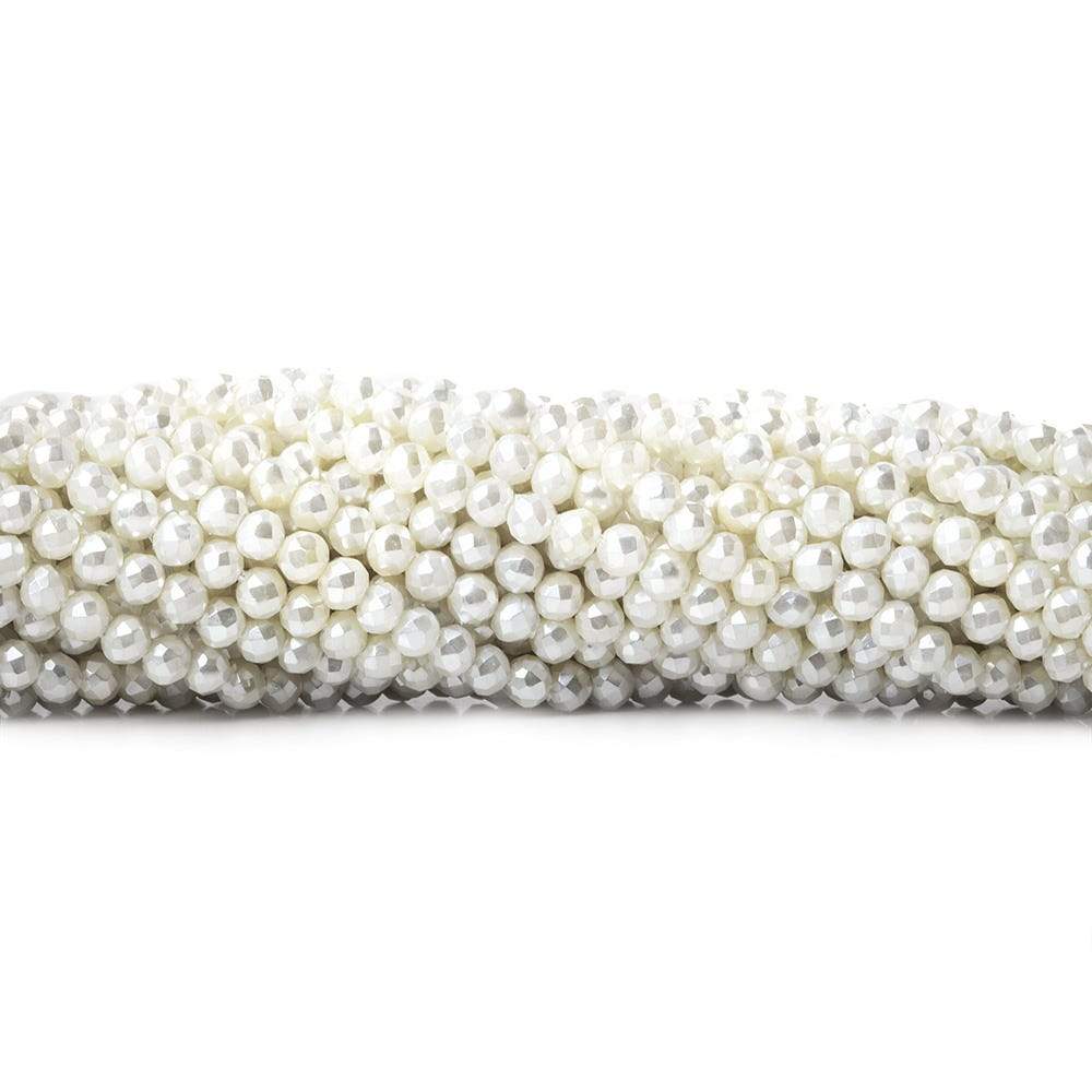 3mm Snow White Shell Pearl micro faceted round beads 13 inch 133 pieces - Beadsofcambay.com