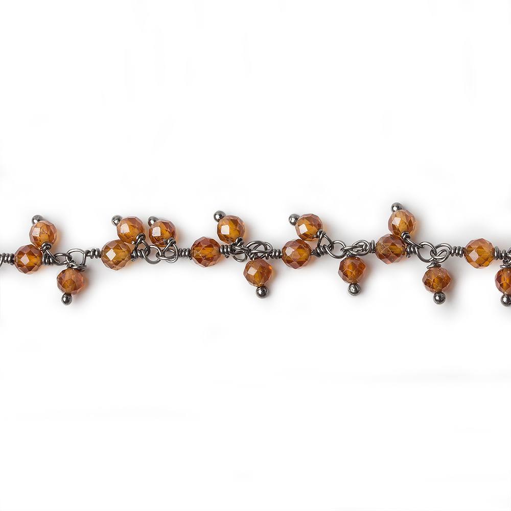 3mm Spessartite Garnet micro-faceted round Black Gold Dangling Chain by the foot - Beadsofcambay.com