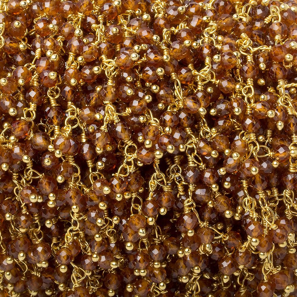 3mm Spessartite Garnet micro-faceted round Gold Dangling Chain by the foot - Beadsofcambay.com